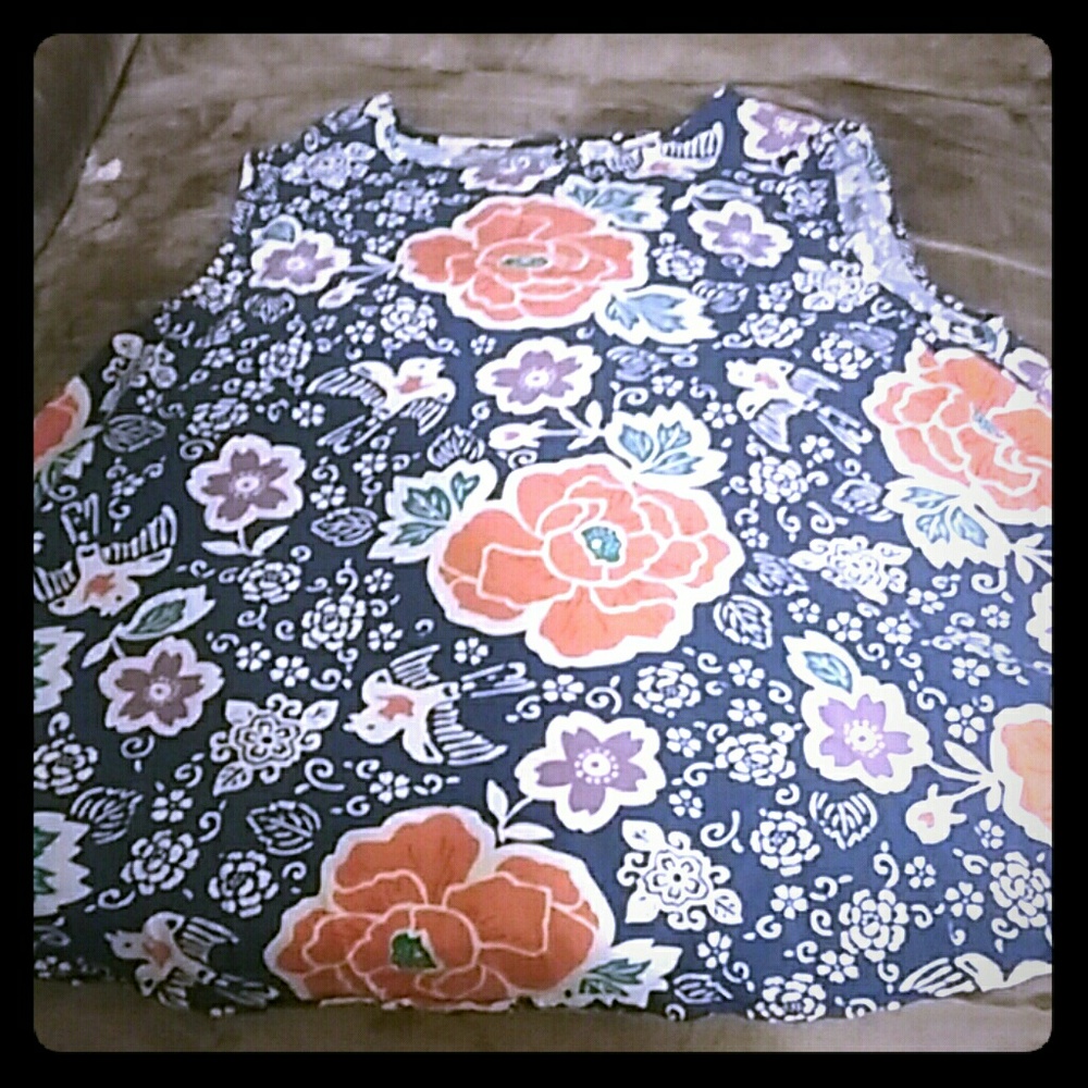 A blue multi colored tank top.
